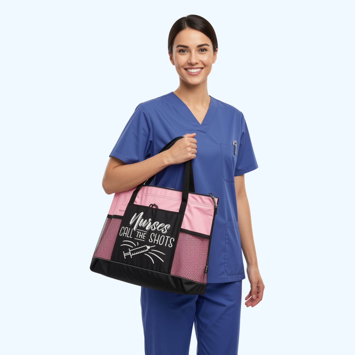 Nurses Call the Shot Zippered Tote Bag – Large 600D Polyester Nurse Work Tote | 20" x 14" x 4"