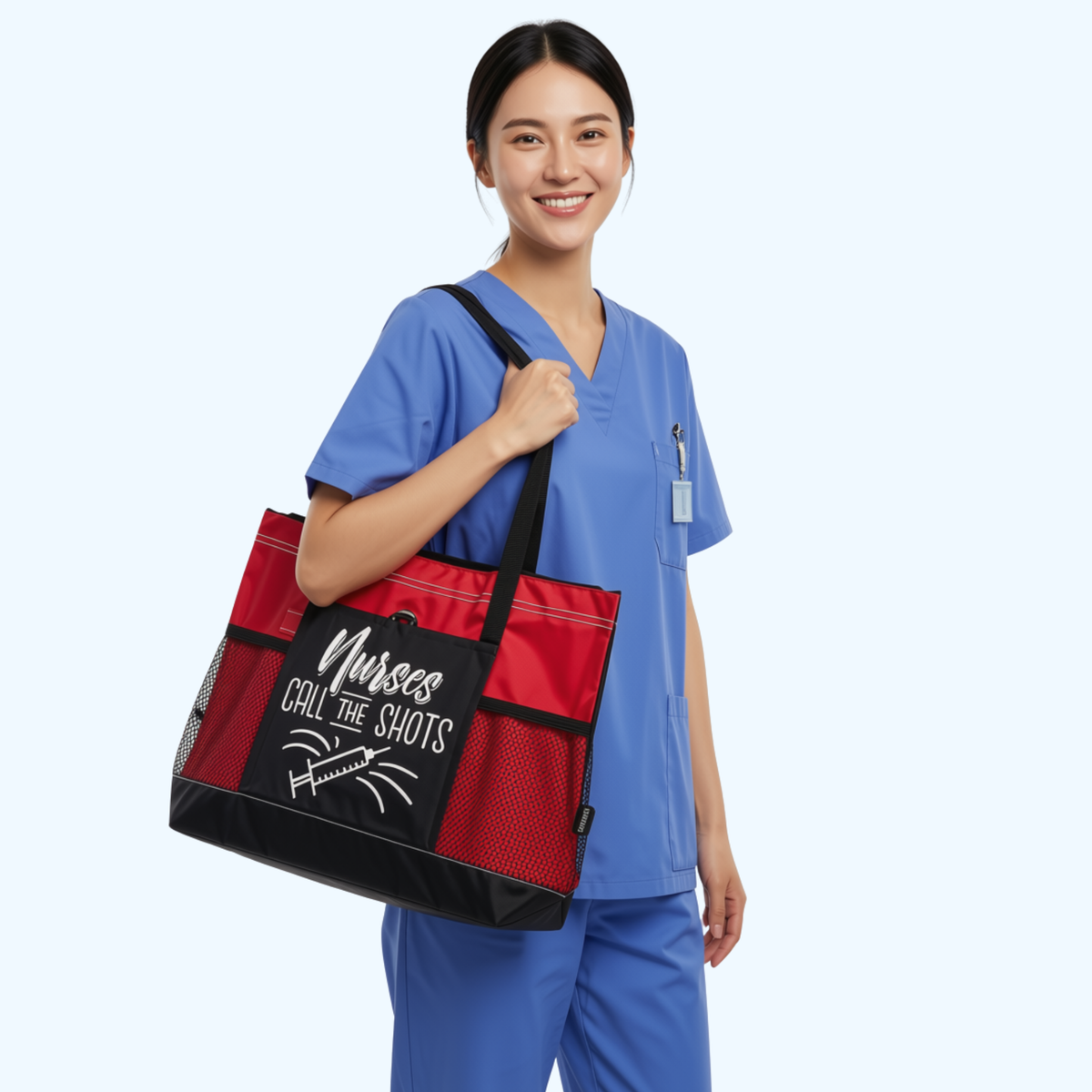 Nurses Call the Shot Zippered Tote Bag – Large 600D Polyester Nurse Work Tote | 20" x 14" x 4"