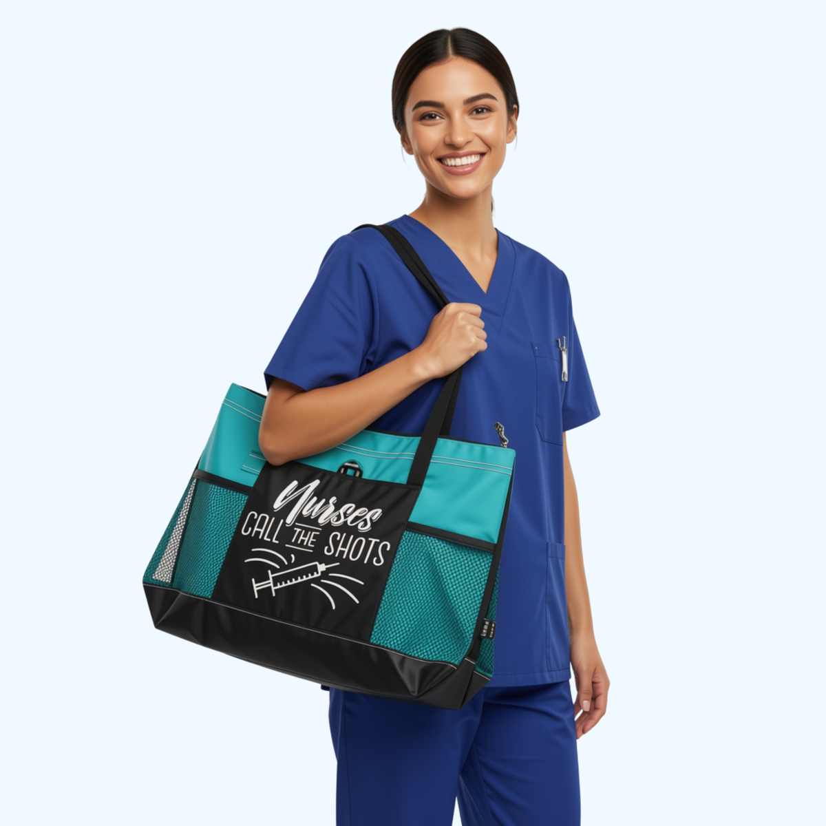 Nurses Call the Shot Zippered Tote Bag – Large 600D Polyester Nurse Work Tote | 20" x 14" x 4"