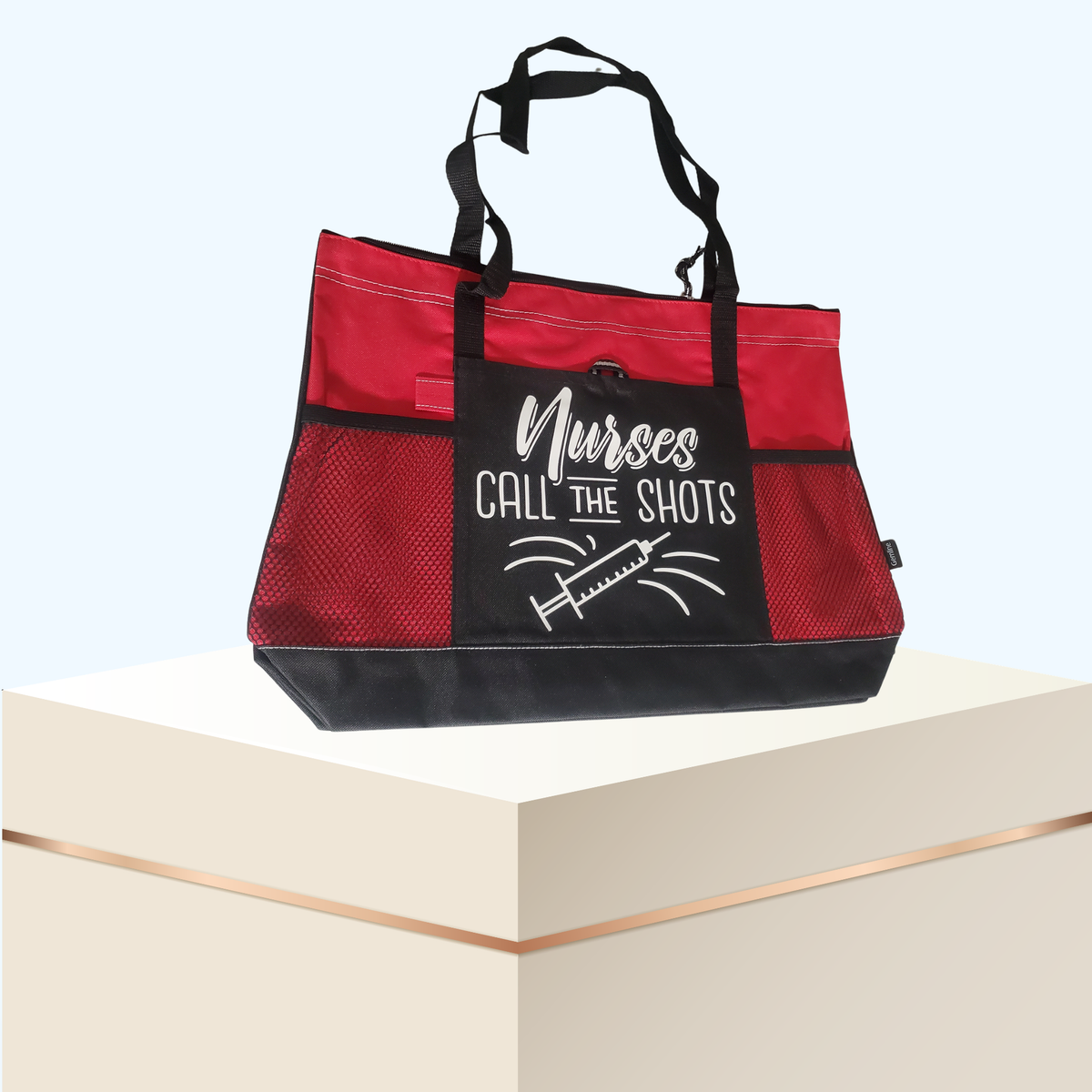Nurses Call the Shot Zippered Tote Bag – Large 600D Polyester Nurse Work Tote | 20" x 14" x 4"