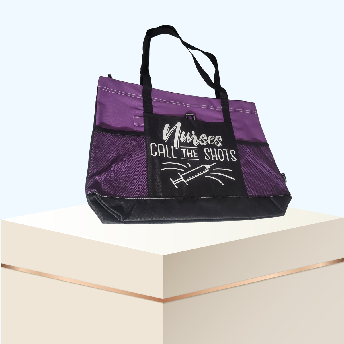 Nurses Call the Shot Zippered Tote Bag – Large 600D Polyester Nurse Work Tote | 20" x 14" x 4"