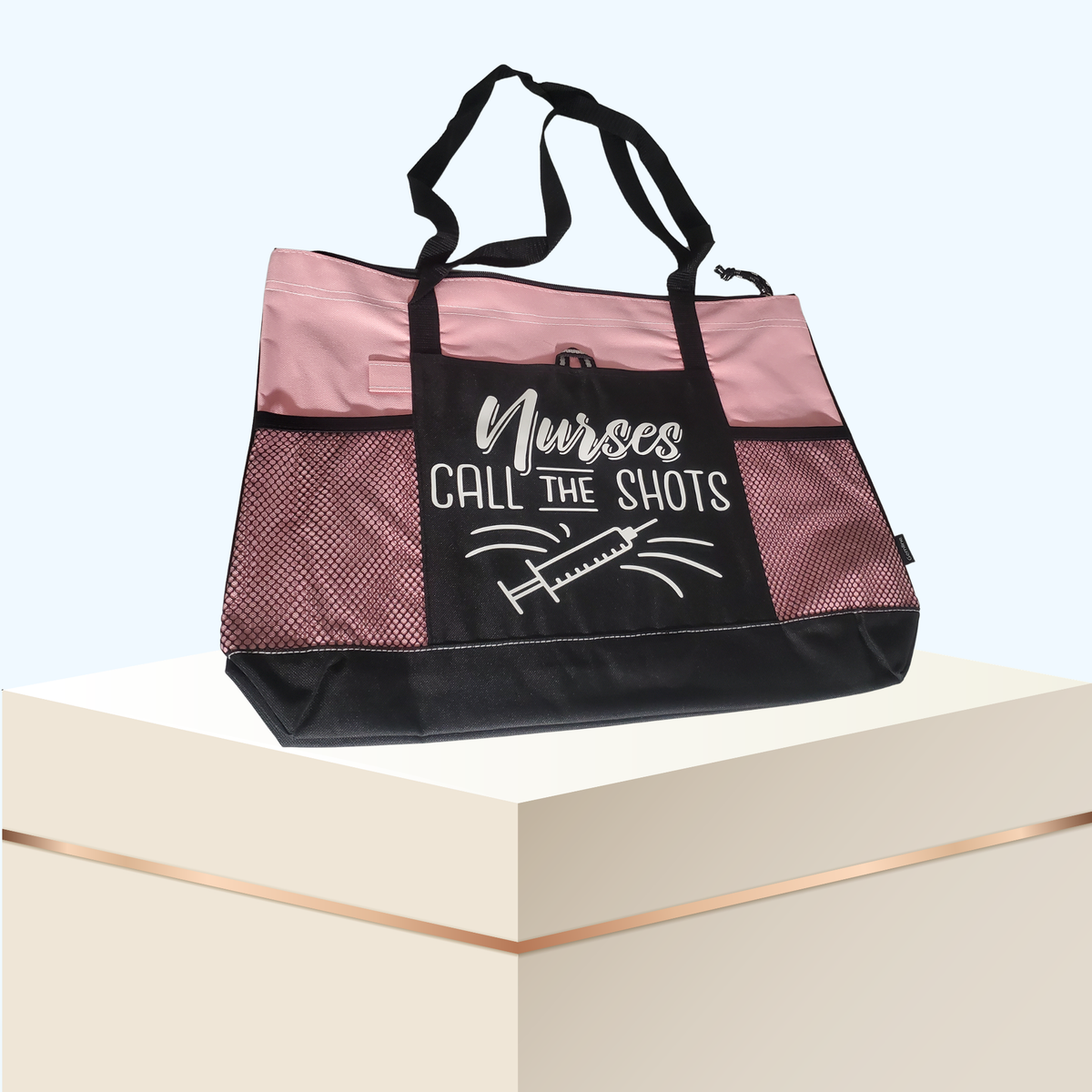 Nurses Call the Shot Zippered Tote Bag – Large 600D Polyester Nurse Work Tote | 20" x 14" x 4"