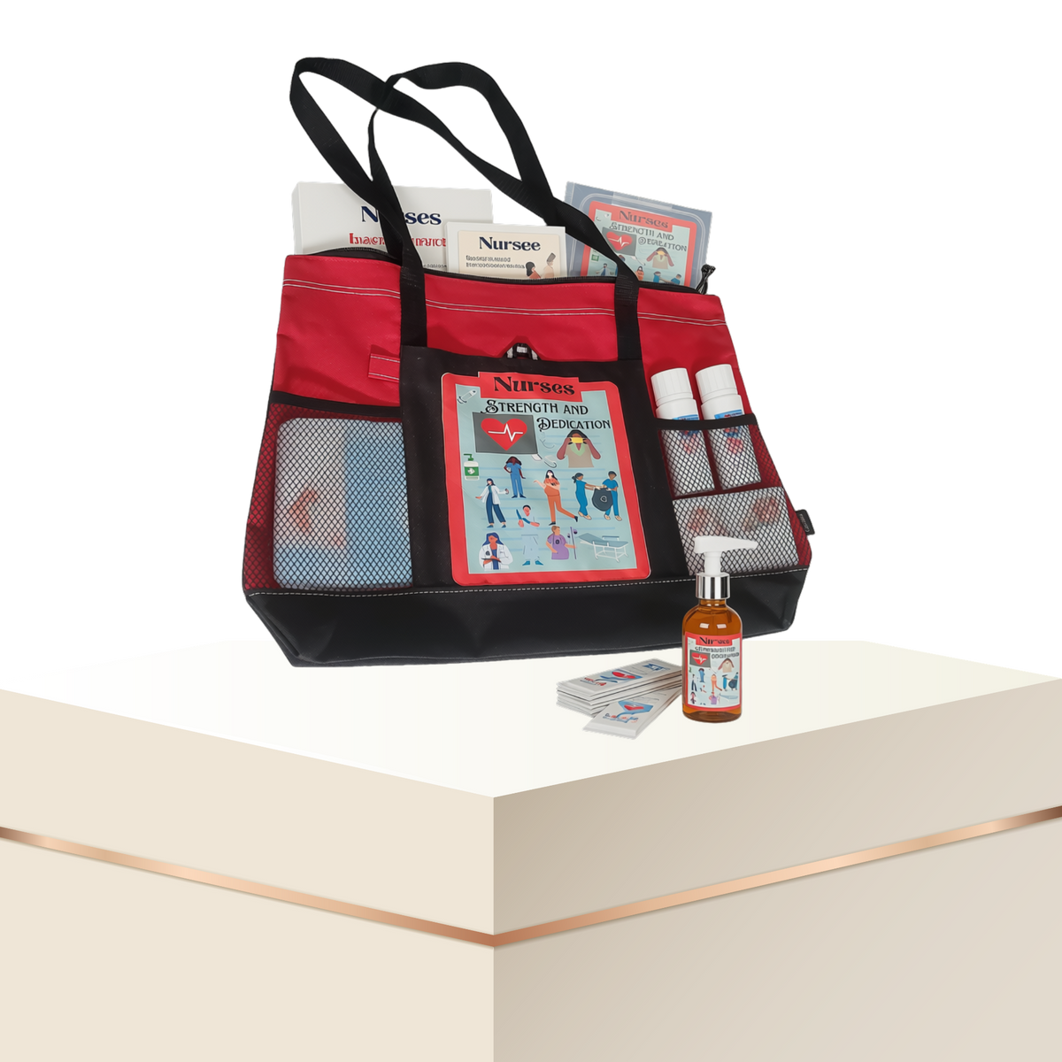 Nurses Strength and Dedication Zippered Tote Bag – Large 600D Polyester Nurse Work Tote | 20" x 14" x 4"