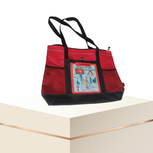 Nurses Strength and Dedication Zippered Tote Bag – Large 600D Polyester Nurse Work Tote | 20" x 14" x 4"