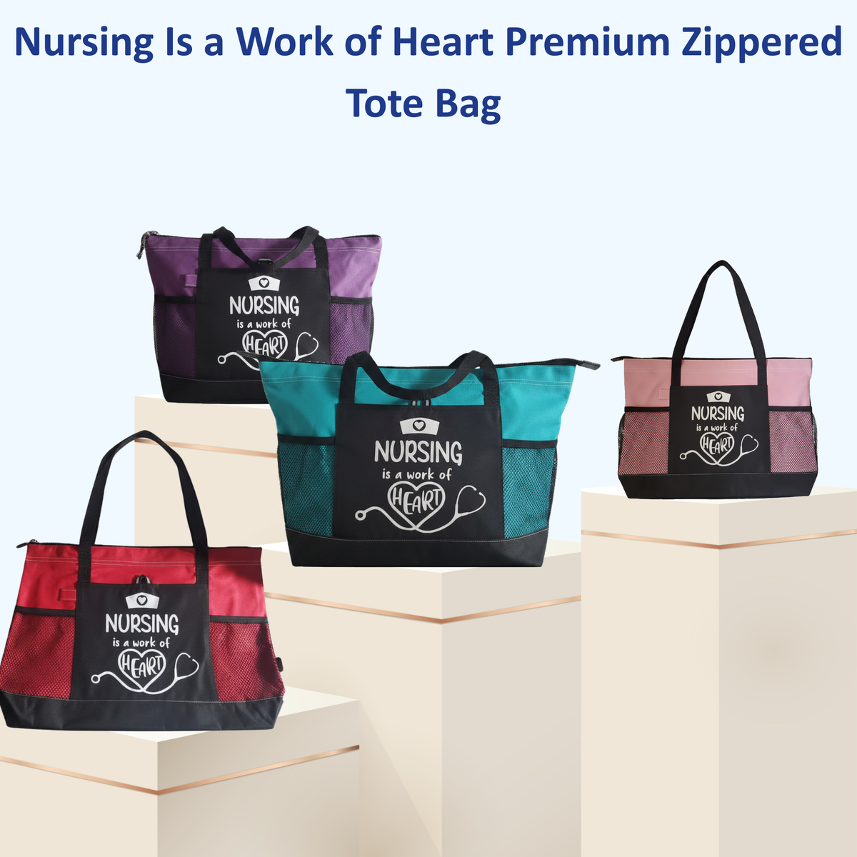 Nursing Is a Work of Heart Premium Zippered Tote Bag – Nurse Appreciation Gift