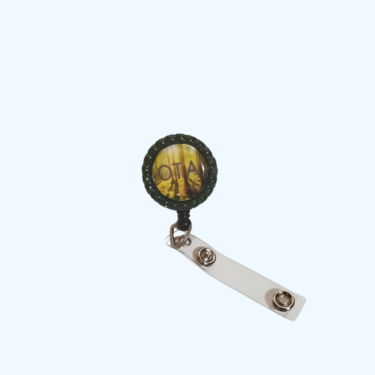 OTA Badge Reel with Retractable ID Holder – Decorative Flattened Bottle Cap – Occupational Therapy Assistant Badge Reel