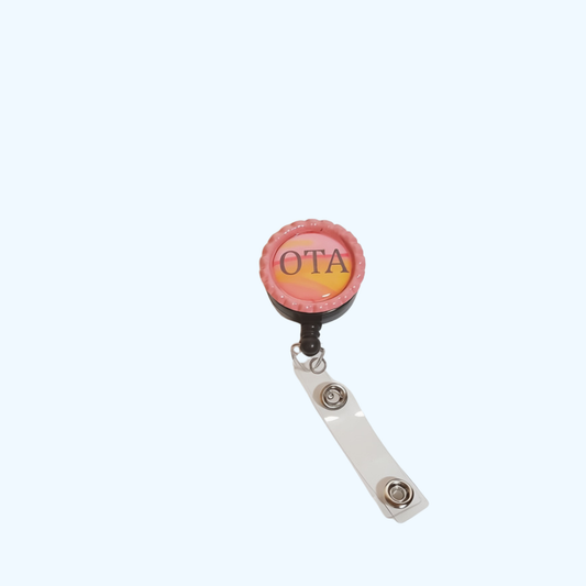 OTA Badge Reel with Retractable ID Holder – Decorative Flattened Bottle Cap – Occupational Therapy Assistant Badge Reel