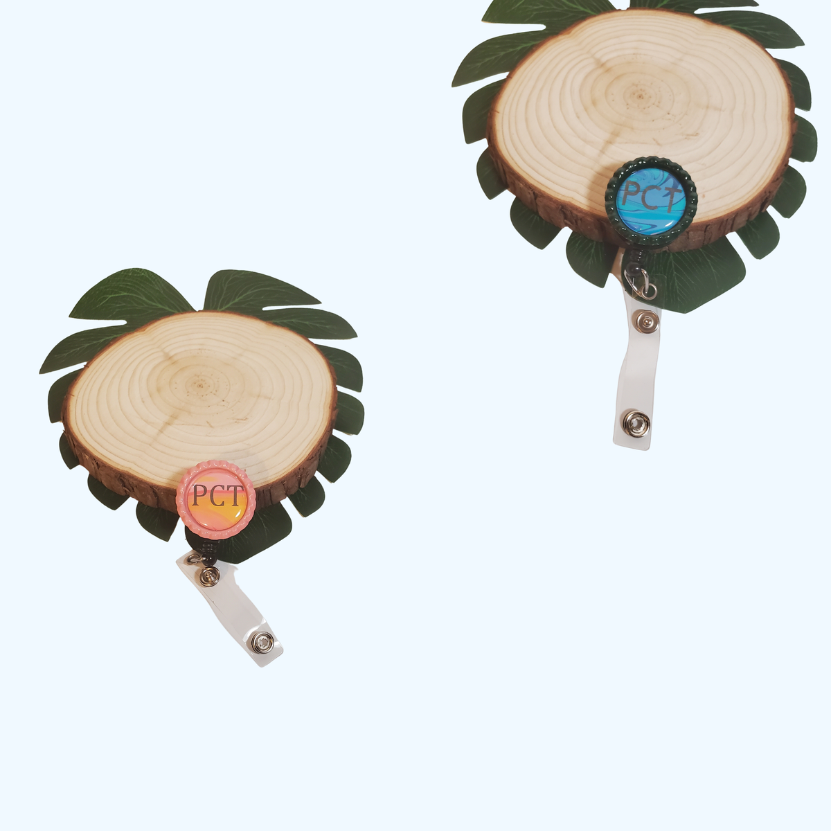 PCT Badge Reel with Retractable ID Holder – Decorative Flattened Bottle Cap – Patient Care Technician Badge Reel
