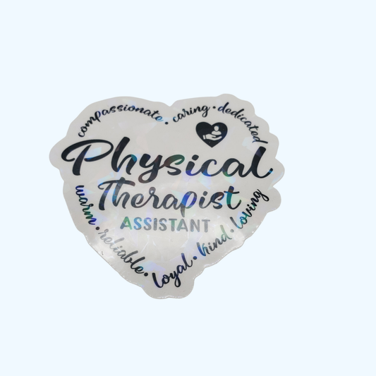 Physical Therapy Assistant Sticker – PTA Heart Shape Sticker with Holographic Laminate, Physical Therapy Gift