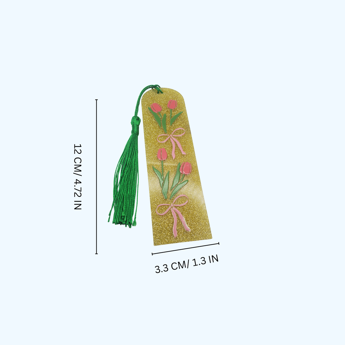 Custom Glitter Acrylic Bookmark – 4.72" x 1.3" | Flowers & Pink Bow