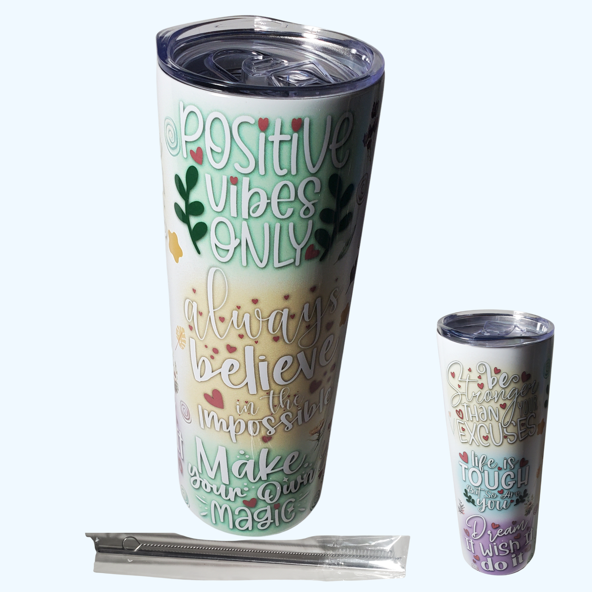Positive Vibes Only Tumbler | Inspirational Stainless Steel Travel Cup | Motivational Coffee Mug | Gift for Her & Him