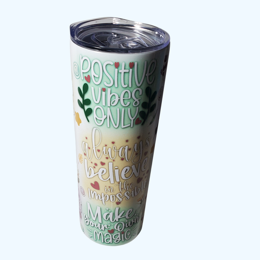 Positive Vibes Only Tumbler | Inspirational Stainless Steel Travel Cup | Motivational Coffee Mug | Gift for Her & Him