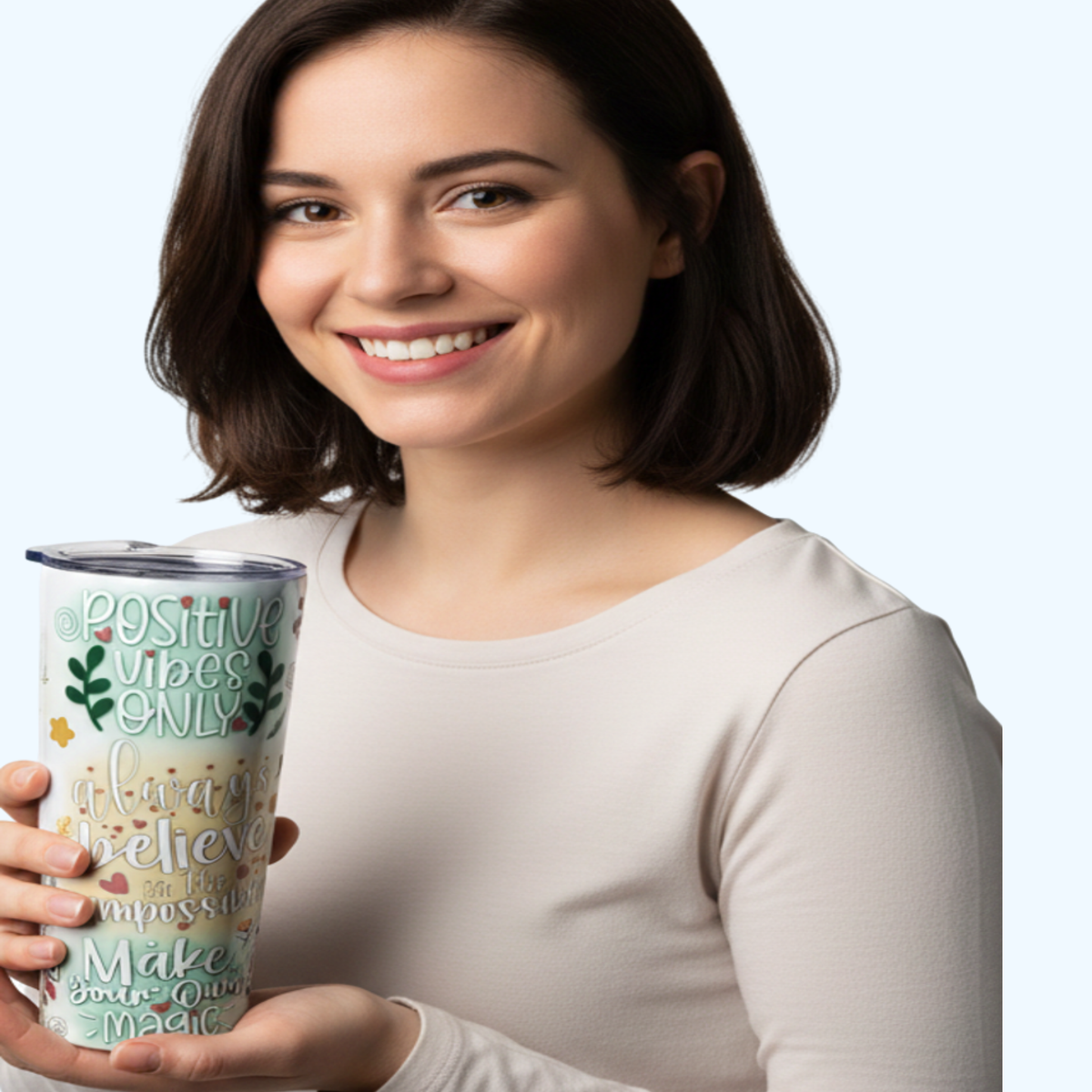 Positive Vibes Only Tumbler | Inspirational Stainless Steel Travel Cup | Motivational Coffee Mug | Gift for Her & Him