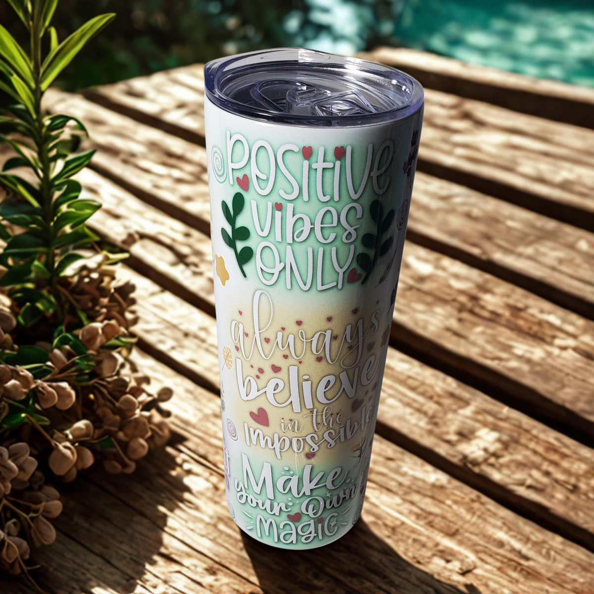 Positive Vibes Only Tumbler | Inspirational Stainless Steel Travel Cup | Motivational Coffee Mug | Gift for Her & Him