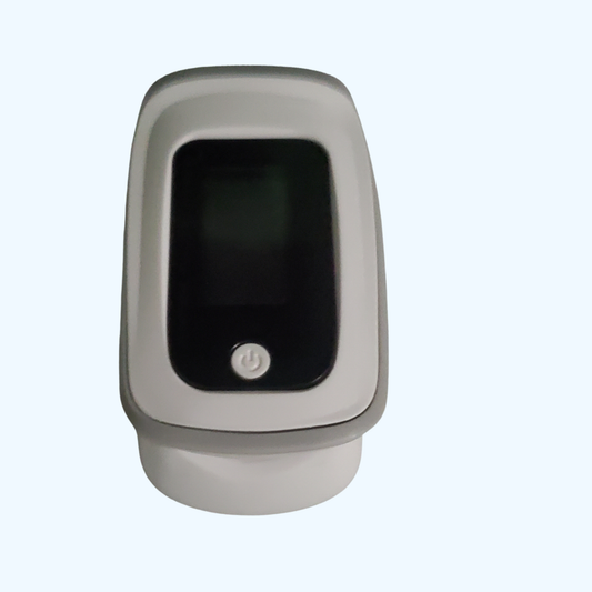 Fingertip Pulse Oximeter – White with Gray Accent SpO2 Oxygen Saturation Monitor with Lanyard