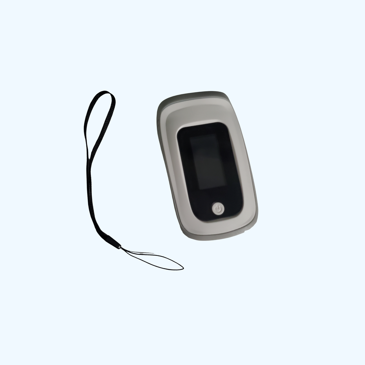 Fingertip Pulse Oximeter – White with Gray Accent SpO2 Oxygen Saturation Monitor with Lanyard