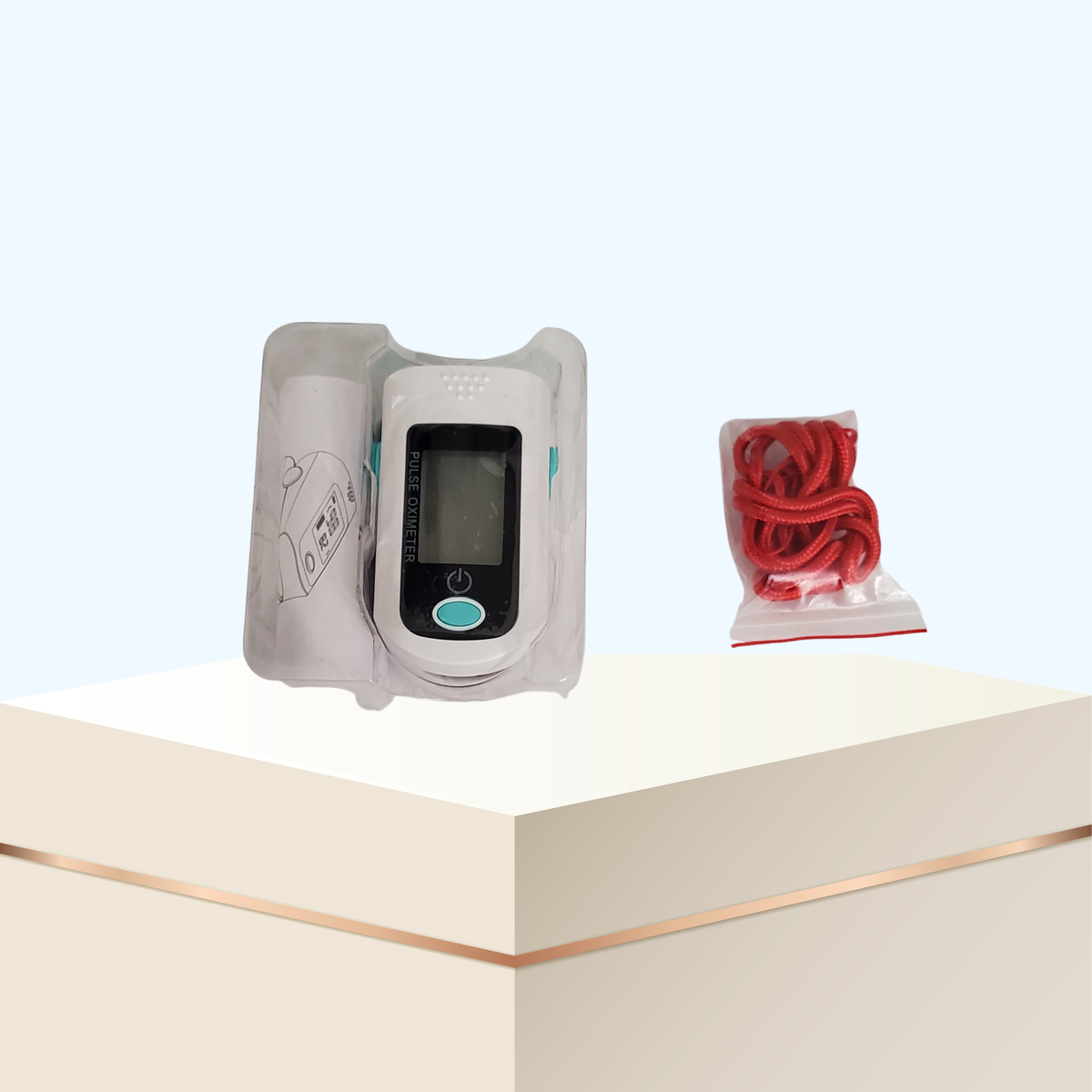 Fingertip Pulse Oximeter – White & Blue SpO2 Oxygen Saturation Monitor with Lanyard