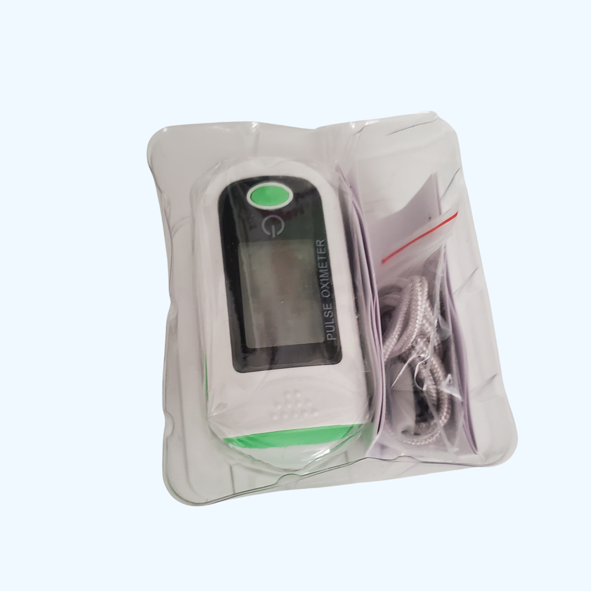 Fingertip Pulse Oximeter – White & Green SpO2 Oxygen Saturation Monitor with Lanyard