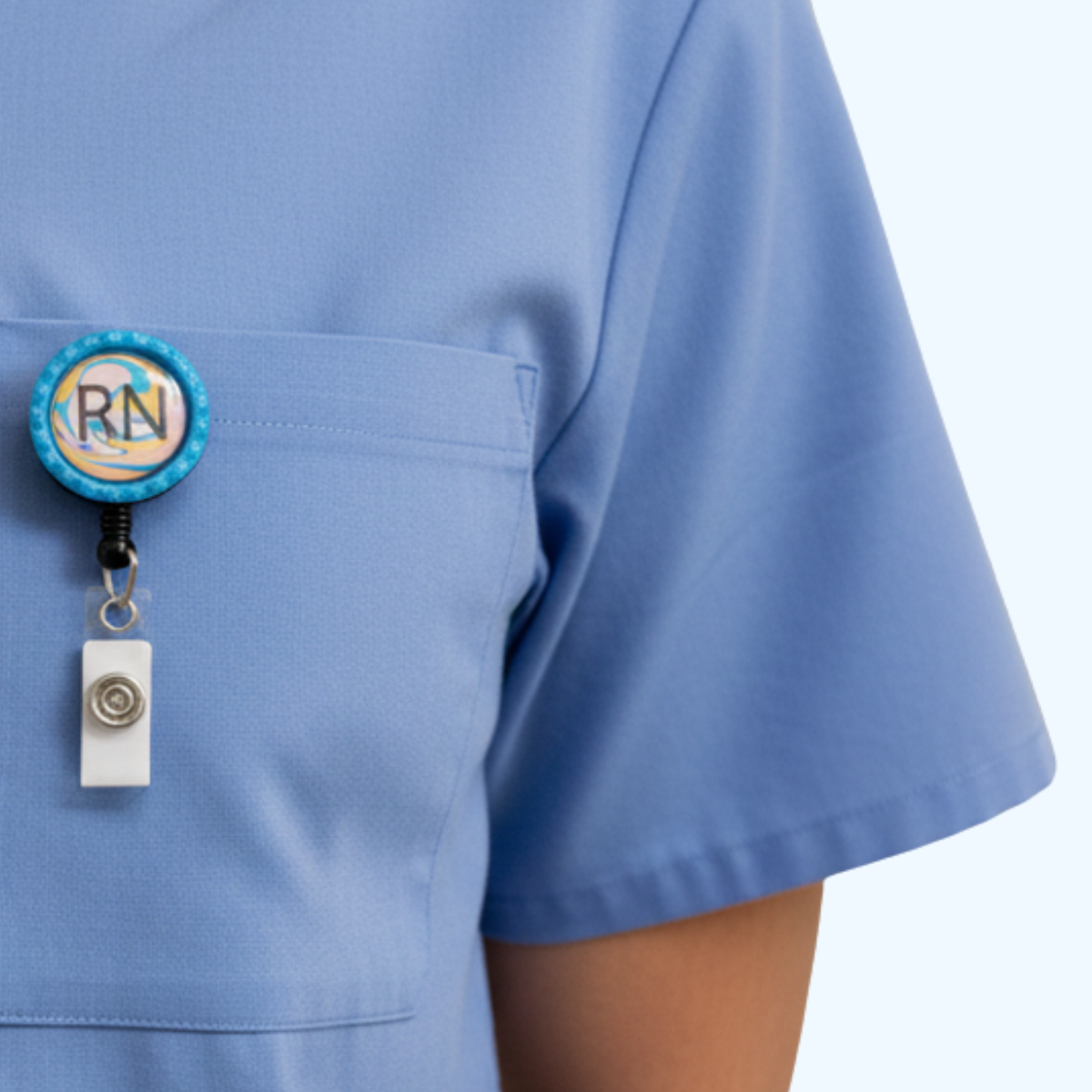 RN Badge Reel with Retractable ID Holder &amp; Decorative Flattened Bottle Cap