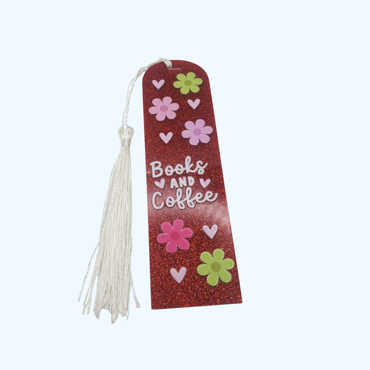 Custom Glitter Acrylic Bookmark – 4.72" x 1.3" | Books and Coffee