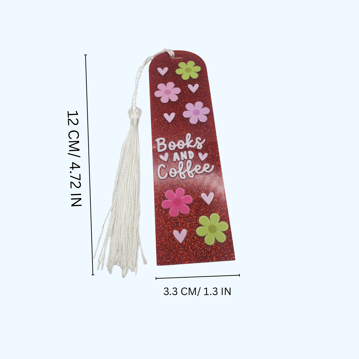 Custom Glitter Acrylic Bookmark – 4.72" x 1.3" | Books and Coffee
