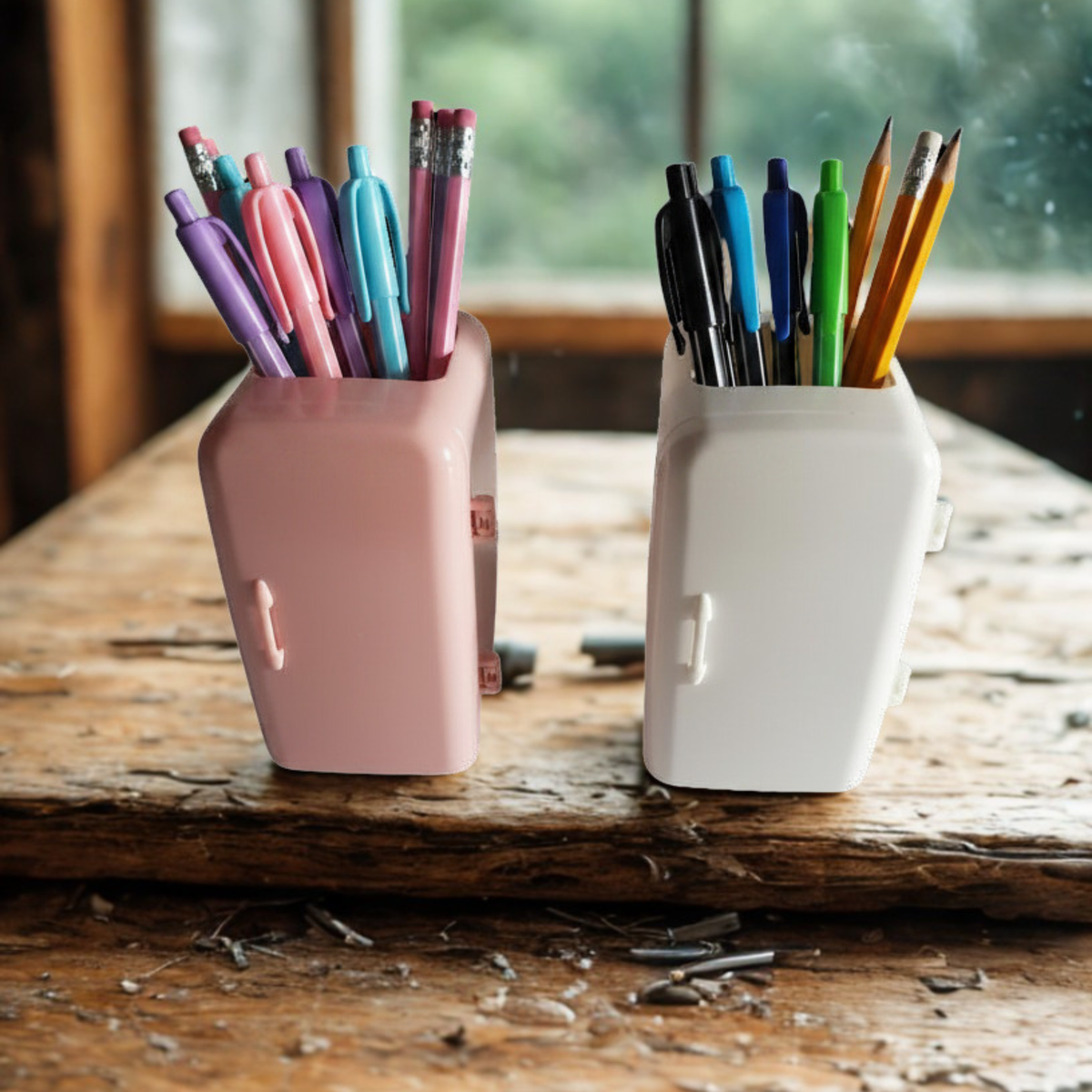 Mini Refrigerator Pen Holder Desk Organizer | Cute Office Supply Storage for Pens, Scissors & Accessories