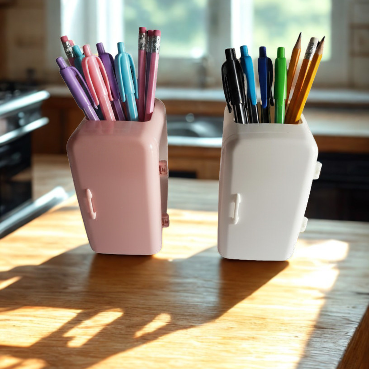 Mini Refrigerator Pen Holder Desk Organizer | Cute Office Supply Storage for Pens, Scissors & Accessories