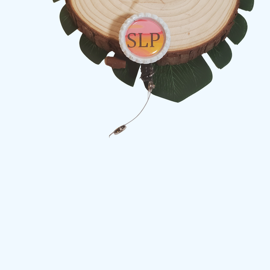 SLP Badge Reel with Retractable ID Holder – Decorative Flattened Bottle Cap – Speech-Language Pathologist Badge Reel