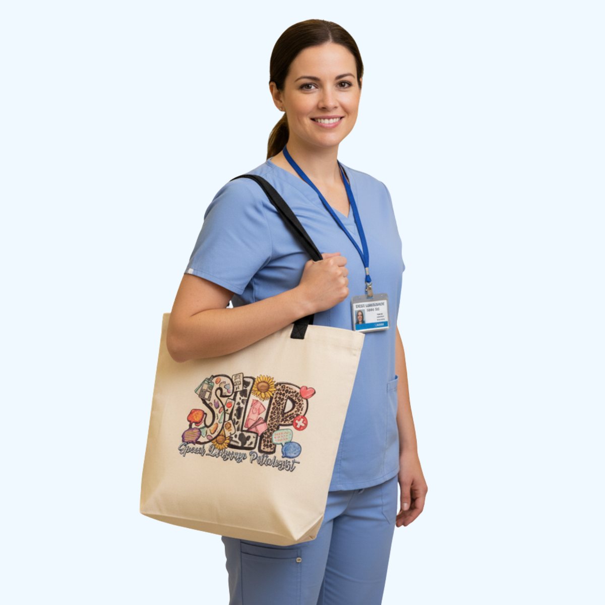 SLP Tote Bag | Speech Language Pathologist Gift | 13.5" x 14" 100% Polyester Tote Bag