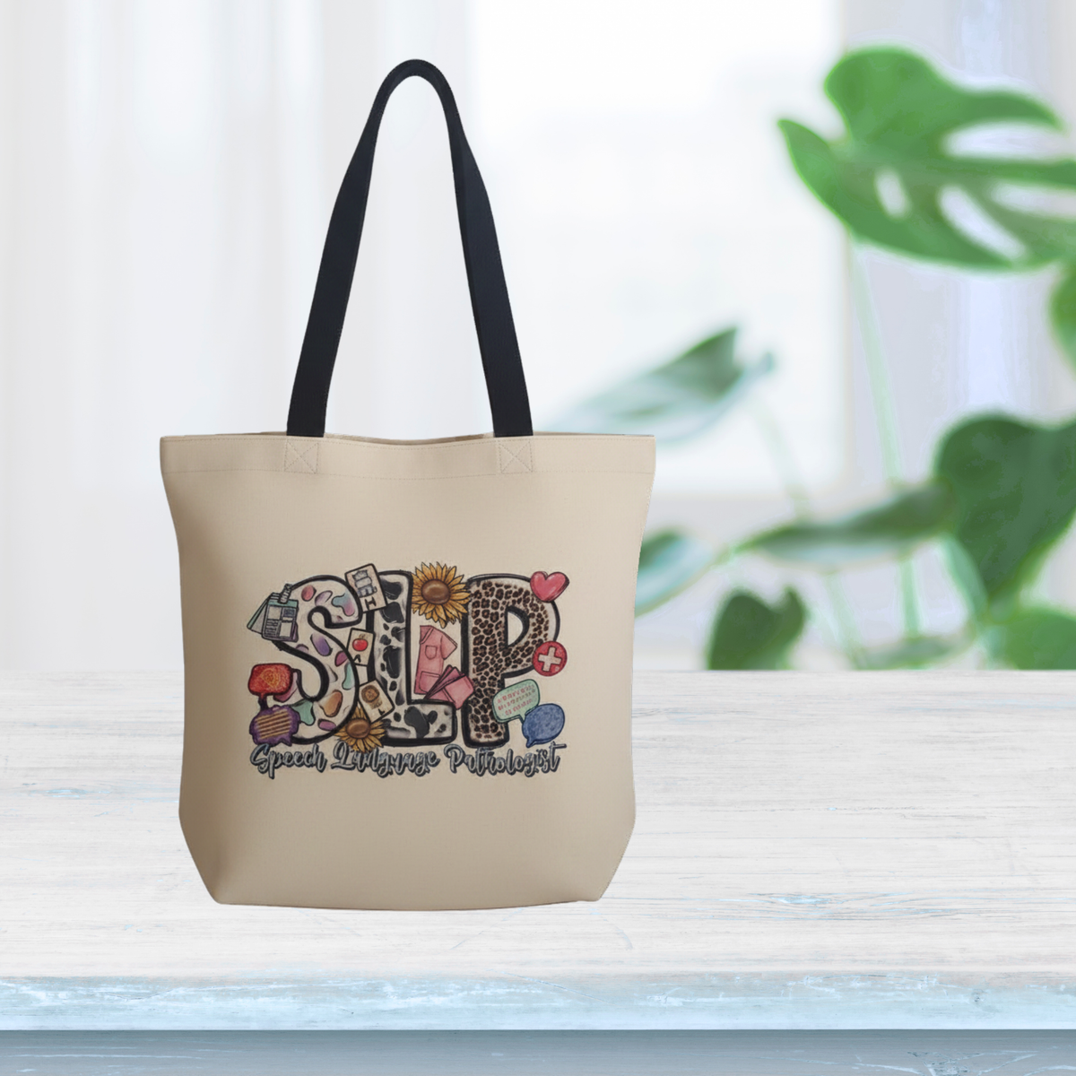 SLP Tote Bag | Speech Language Pathologist Gift | 13.5" x 14" 100% Polyester Tote Bag