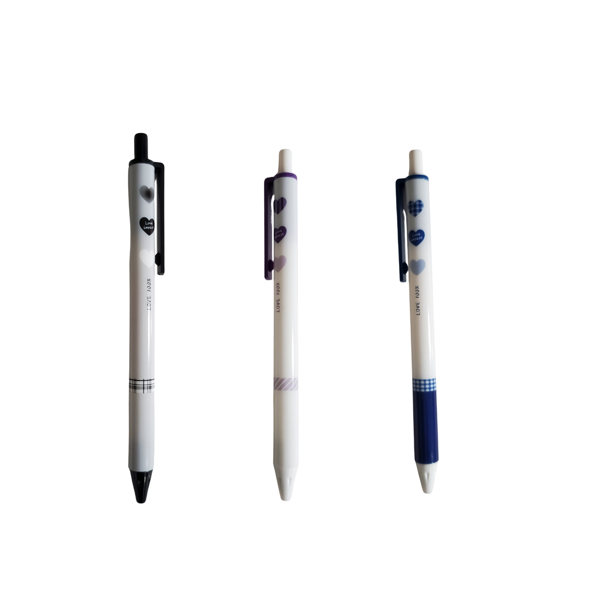 Set of 3 Heart Pattern Ballpoint Pens – Cute Black Ink Ballpoint Pens for School, Office & Gifts