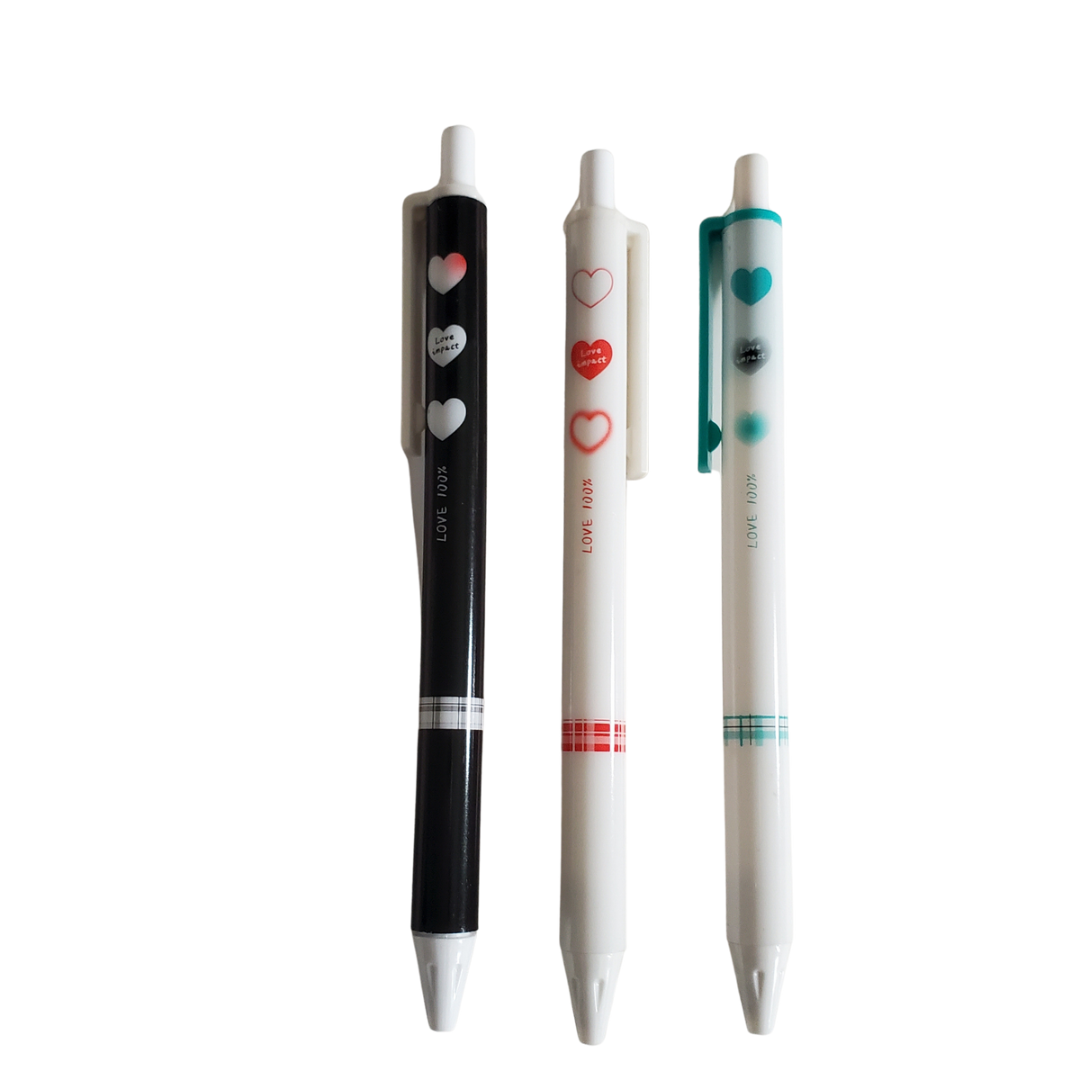 Set of 3 Heart Pattern Ballpoint Pens – Cute Black Ink Ballpoint Pens for School, Office & Gifts