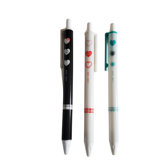 Set of 3 Heart Pattern Ballpoint Pens – Cute Black Ink Ballpoint Pens for School, Office & Gifts