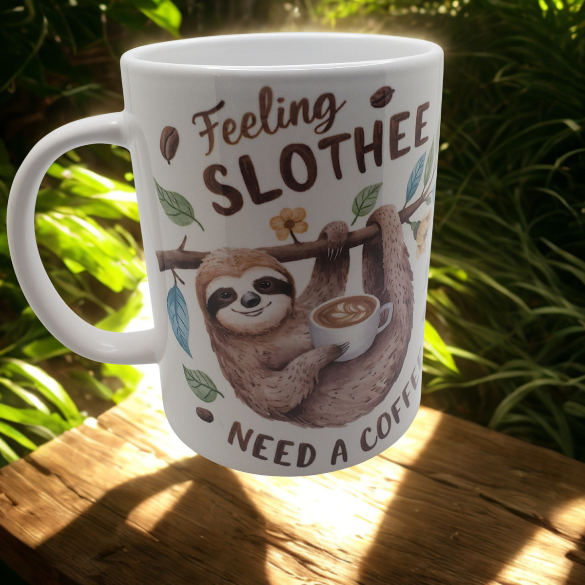 Feeling Slothee Need Coffee 15 oz Ceramic Mug | Funny Sloth Coffee Mug
