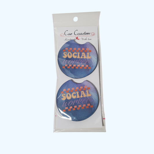 Social Worker Car Coaster – 2.75" Neoprene Absorbent Cup Holder Coaster – Inspirational Gift for Social Workers