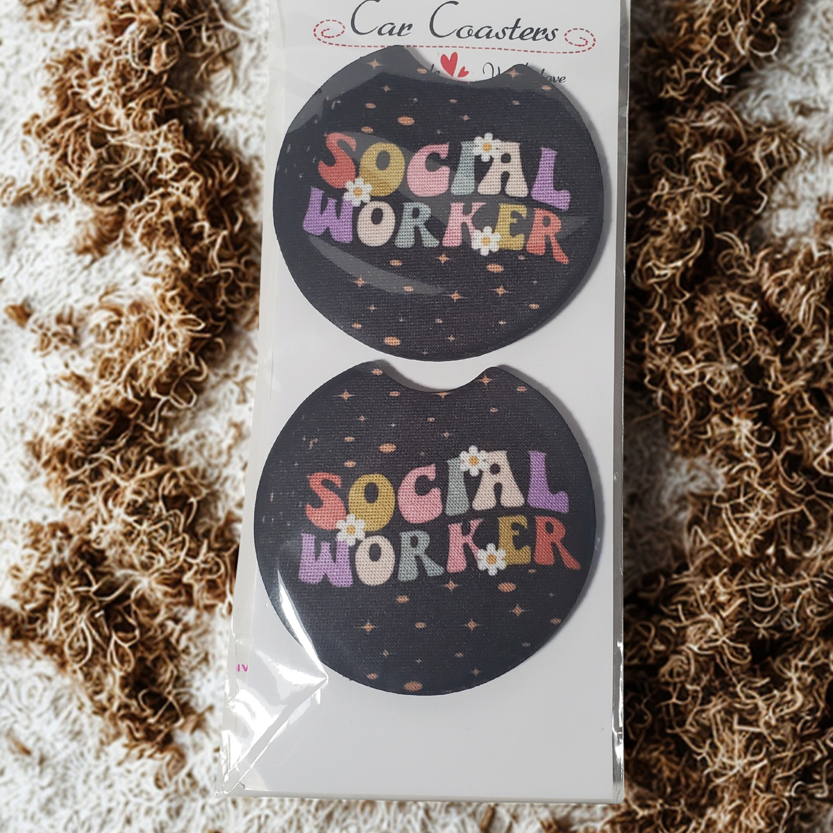 Social Worker Car Coaster – 2.75" Neoprene Absorbent Cup Holder Coaster – Inspirational Gift for Social Workers
