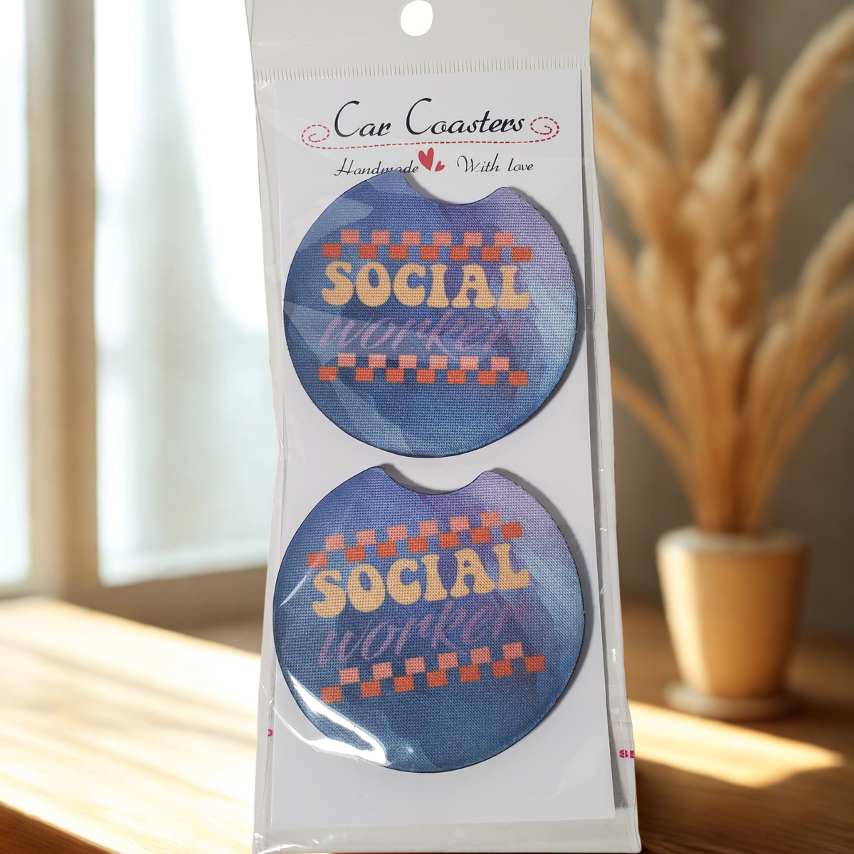 Social Worker Car Coaster – 2.75" Neoprene Absorbent Cup Holder Coaster – Inspirational Gift for Social Workers
