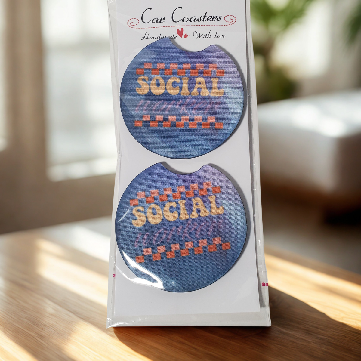Social Worker Car Coaster – 2.75" Neoprene Absorbent Cup Holder Coaster – Inspirational Gift for Social Workers