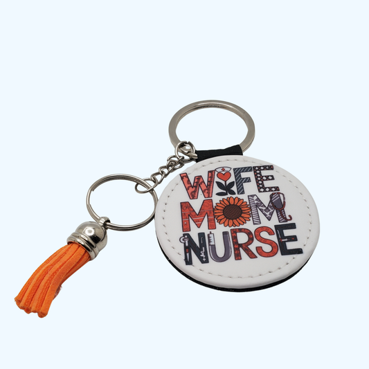PU Leather Keychain Gift for Wife, Mom & Nurse – Inspirational Leather Key Ring, Appreciation Gift for Women, Birthday, Mother's Day, Nurse Week Present