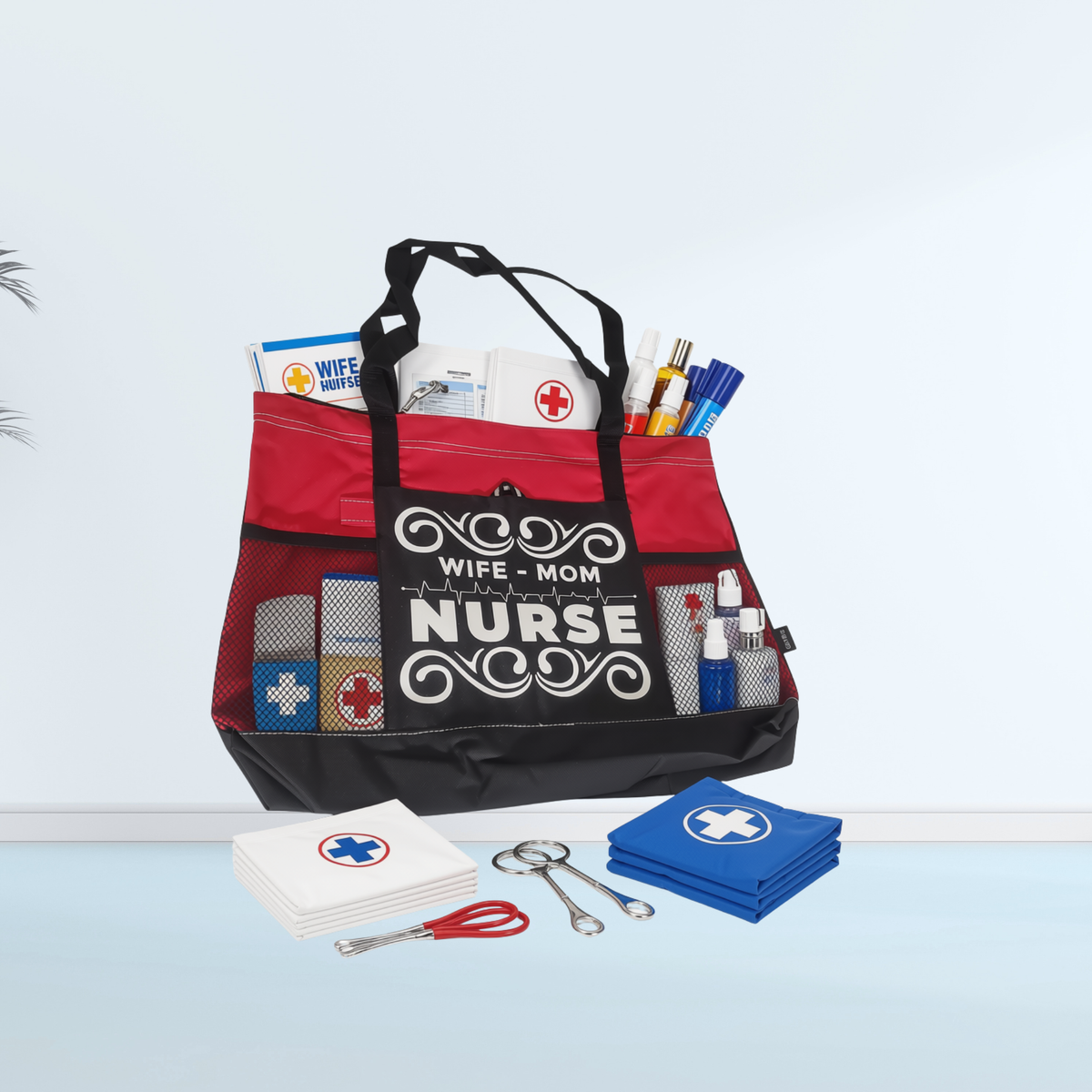 Wife Mom Nurse Zippered Tote Bag – Large 600D Polyester Nurse Work Tote | 20" x 14" x 4"