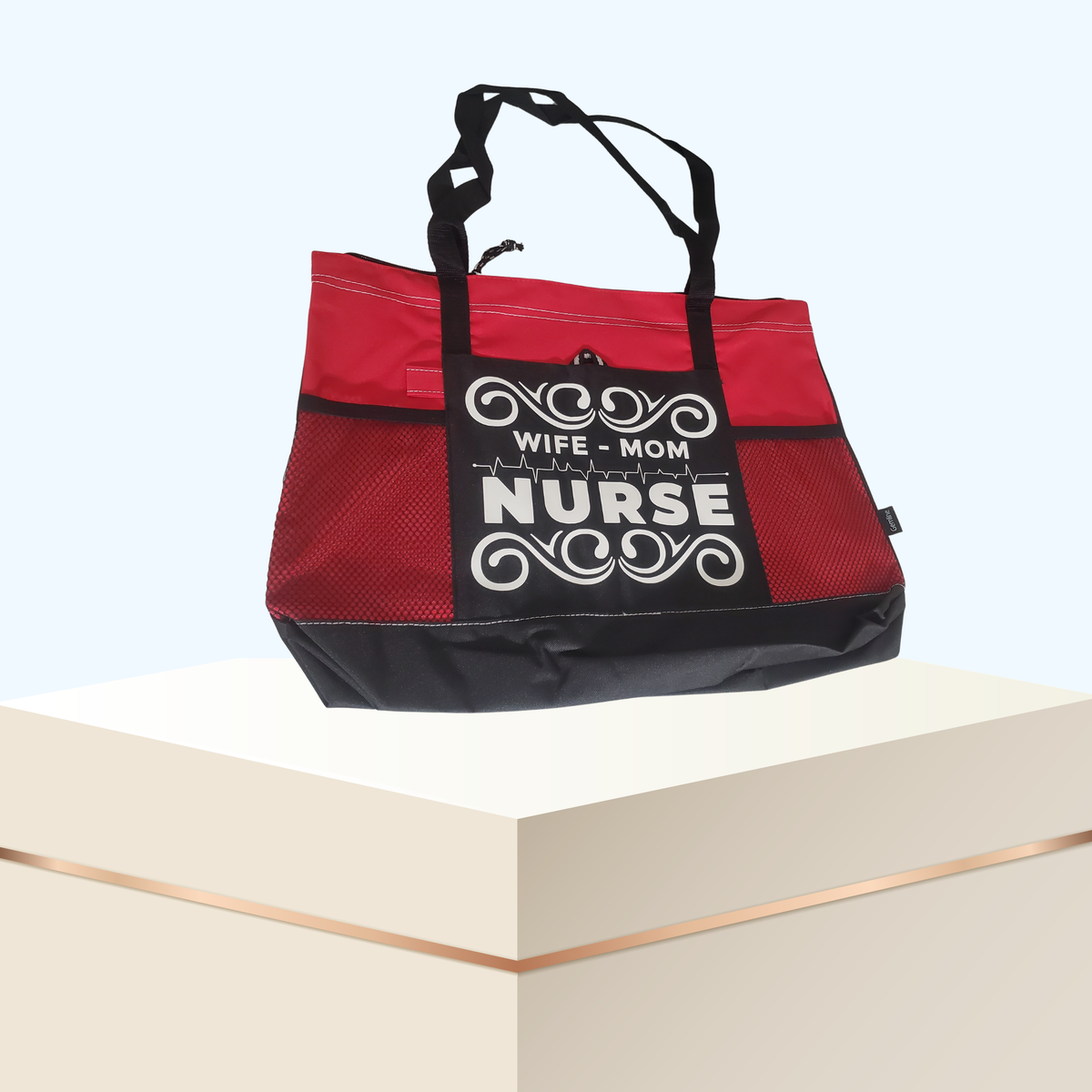 Wife Mom Nurse Zippered Tote Bag – Large 600D Polyester Nurse Work Tote | 20" x 14" x 4"