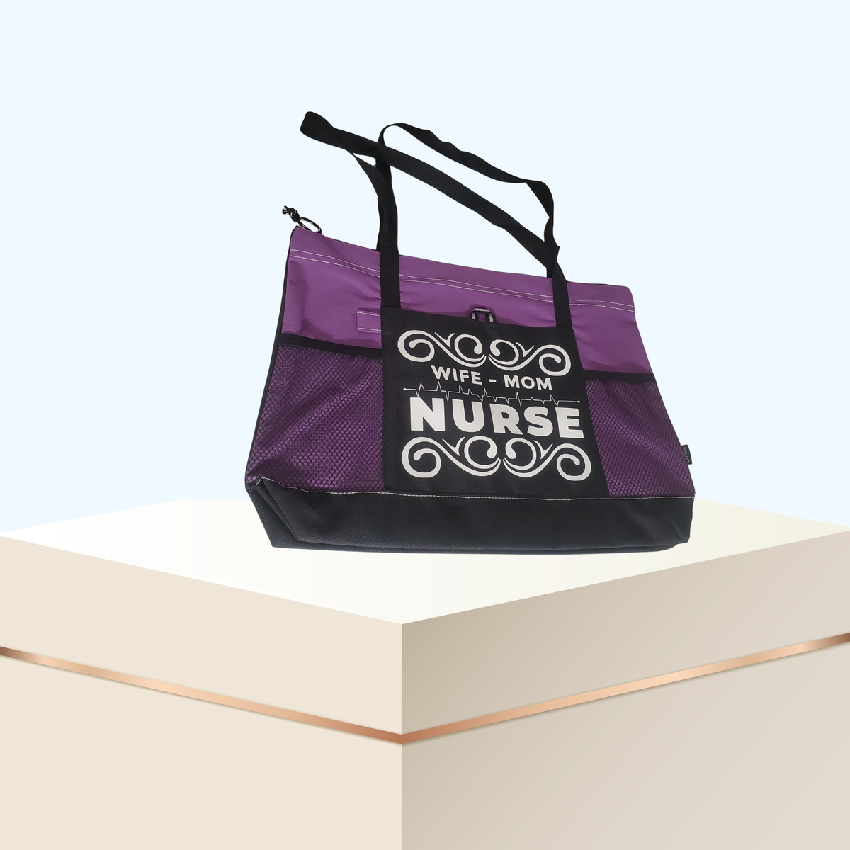 Wife Mom Nurse Zippered Tote Bag – Large 600D Polyester Nurse Work Tote | 20" x 14" x 4"