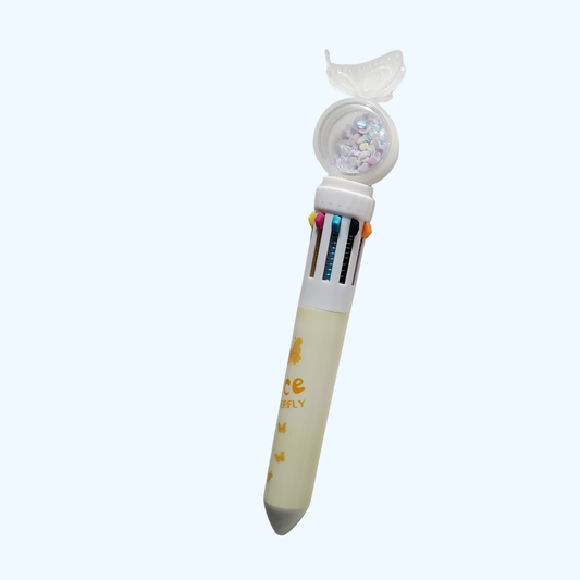 10 Inks Butterfly Pen – 10-Color Retractable Ballpoint Pen | Fun Multicolor Writing Pen for School, Office & Journaling