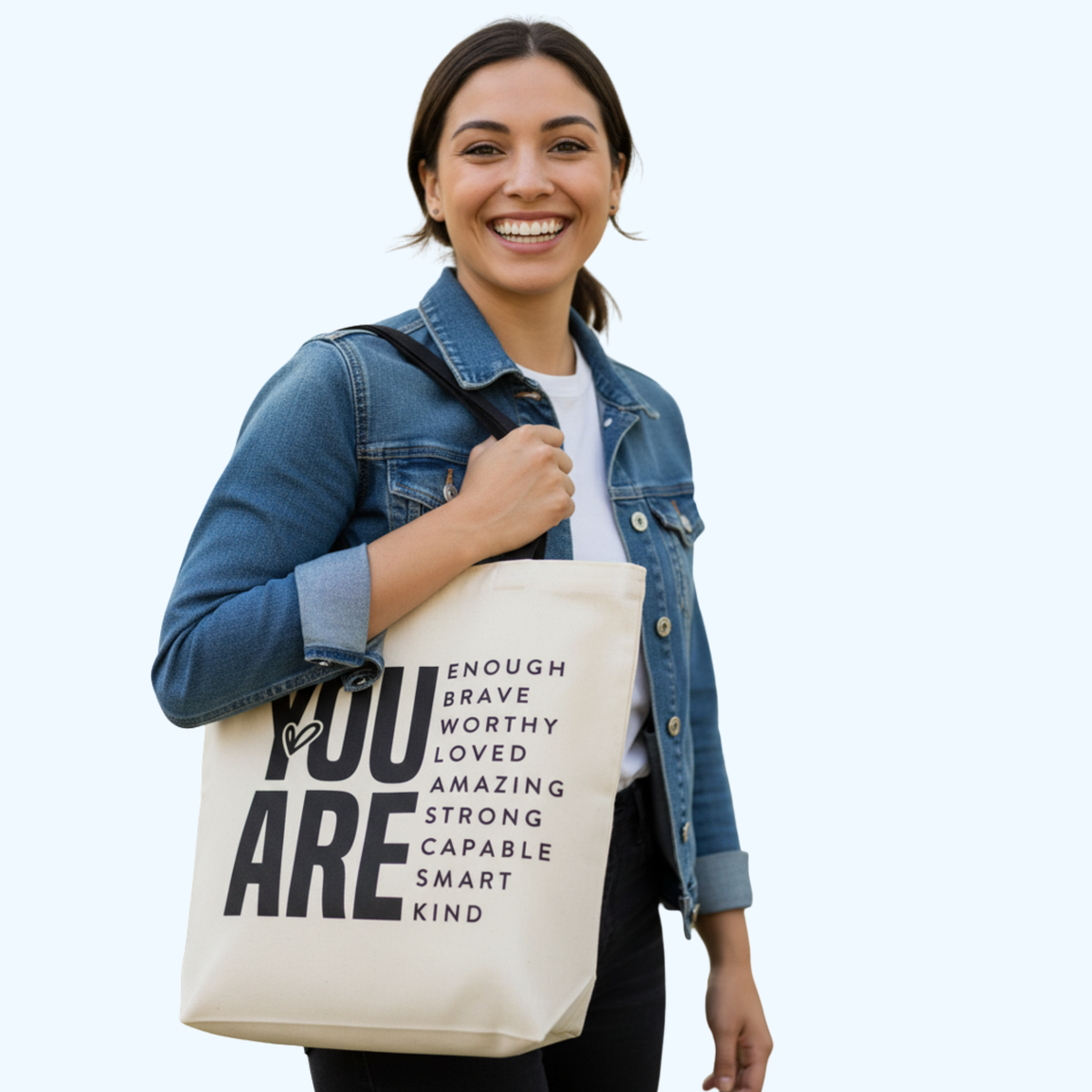You Are Brave, Loved & Enough Tote Bag | 13.5" x 14" 100% Polyester Inspirational Tote