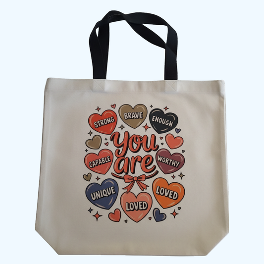 You Are Brave, Loved & Enough Tote Bag | 13.5" x 14" 100% Polyester Inspirational Tote