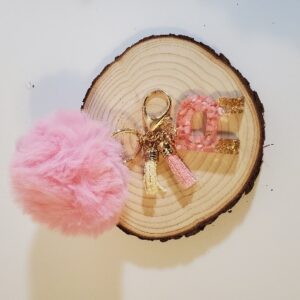KEYCHAINS WITH POM POM, TASSELS AND LETTER INITIAL