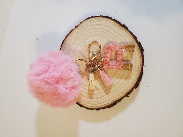 KEYCHAINS WITH POM POM, TASSELS AND LETTER INITIAL - Image 2