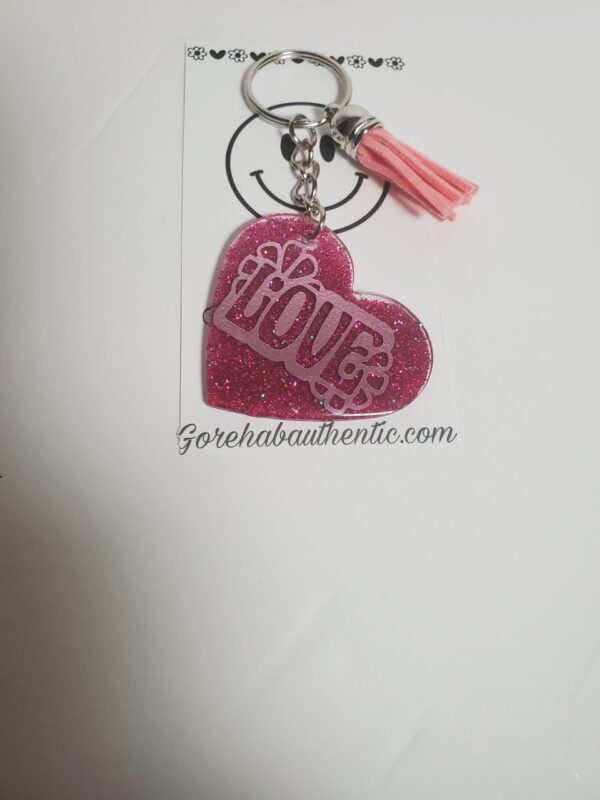 Pink Heart Shaped Acrylic Keychain - Image 2