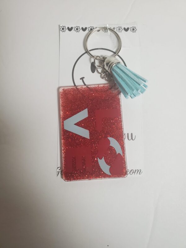 LOVE Acrylic Keychain with Blue Tassel - Image 2