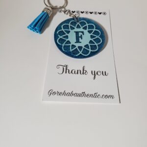Letter F Acrylic Keychain with Blue Tassel